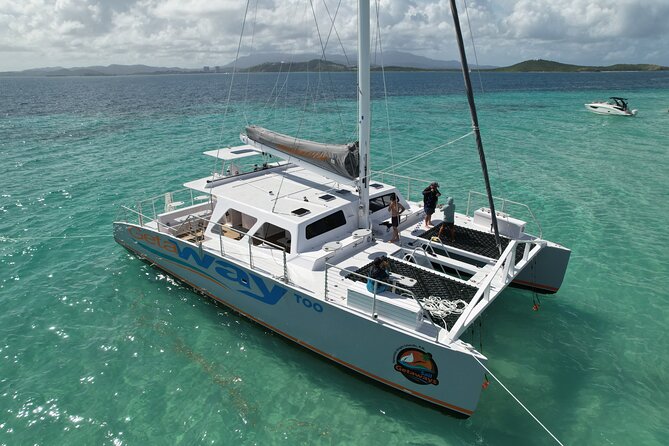 Icacos: Luxury Sailing Catamaran All Inclusive Beach and Snorkel - Lunch with pernil, pollo asado, and local sides